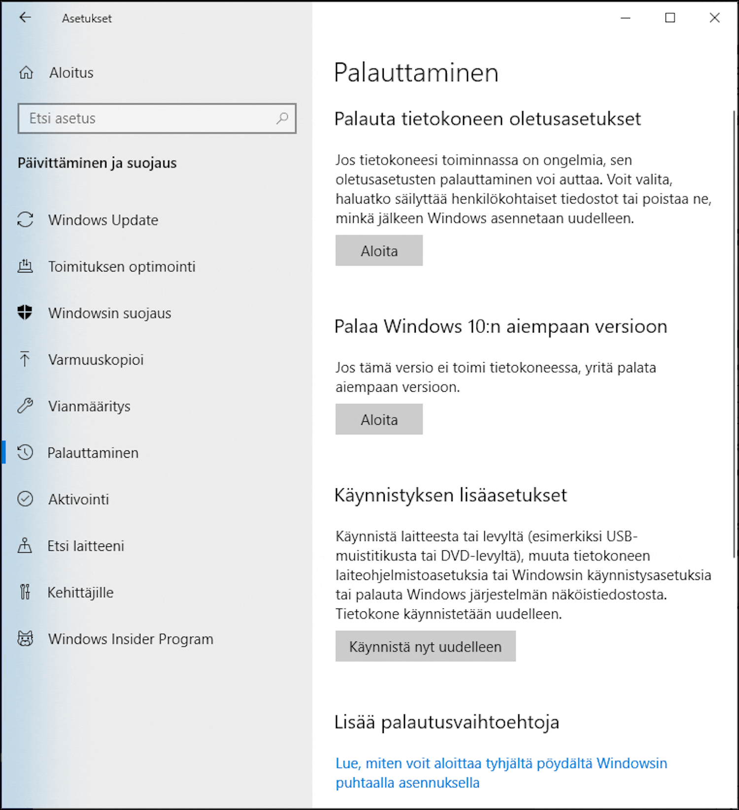 Windows 10:n vikasietotila